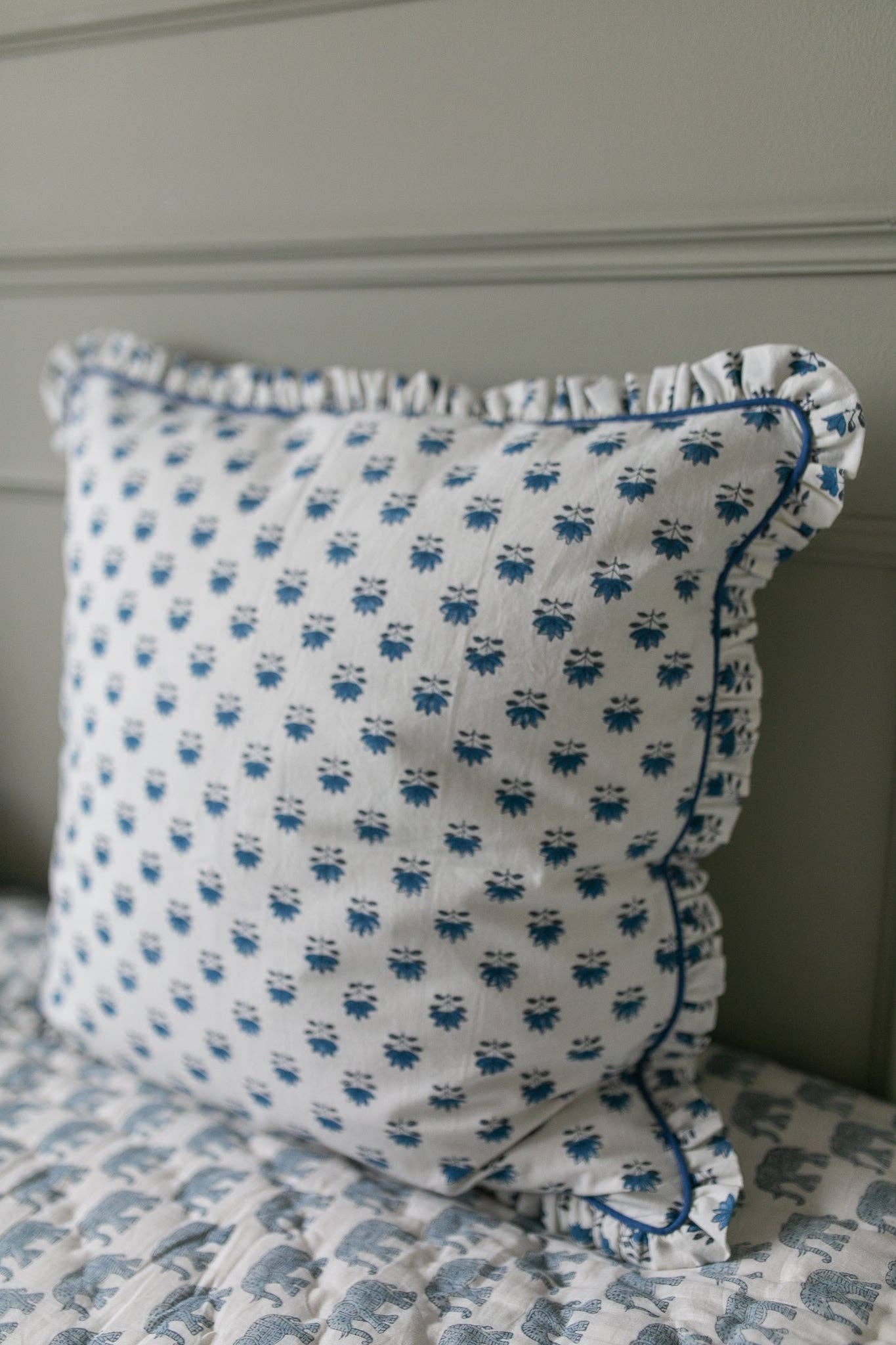 Cley Blue Frill Cushion Cover