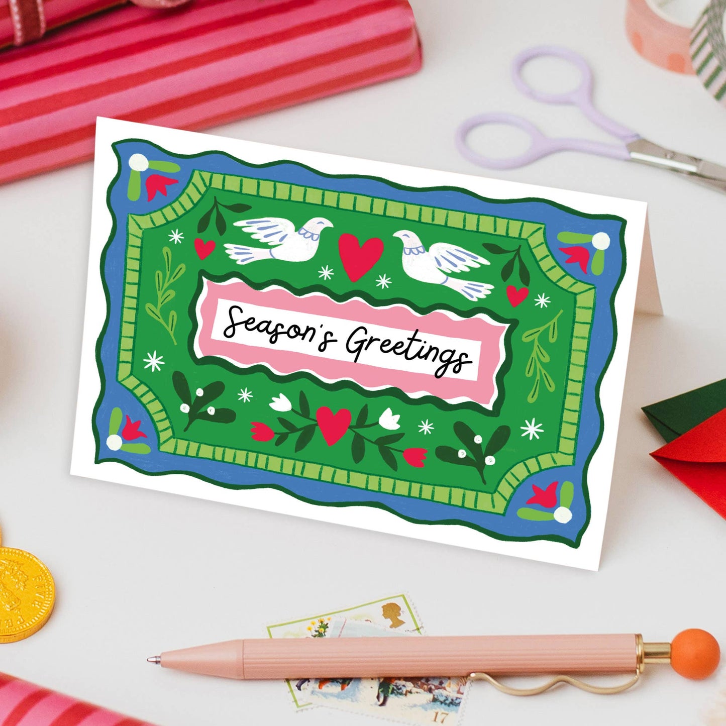 Dove Christmas Card | Vintage Holiday Card | Seasonal | Folk