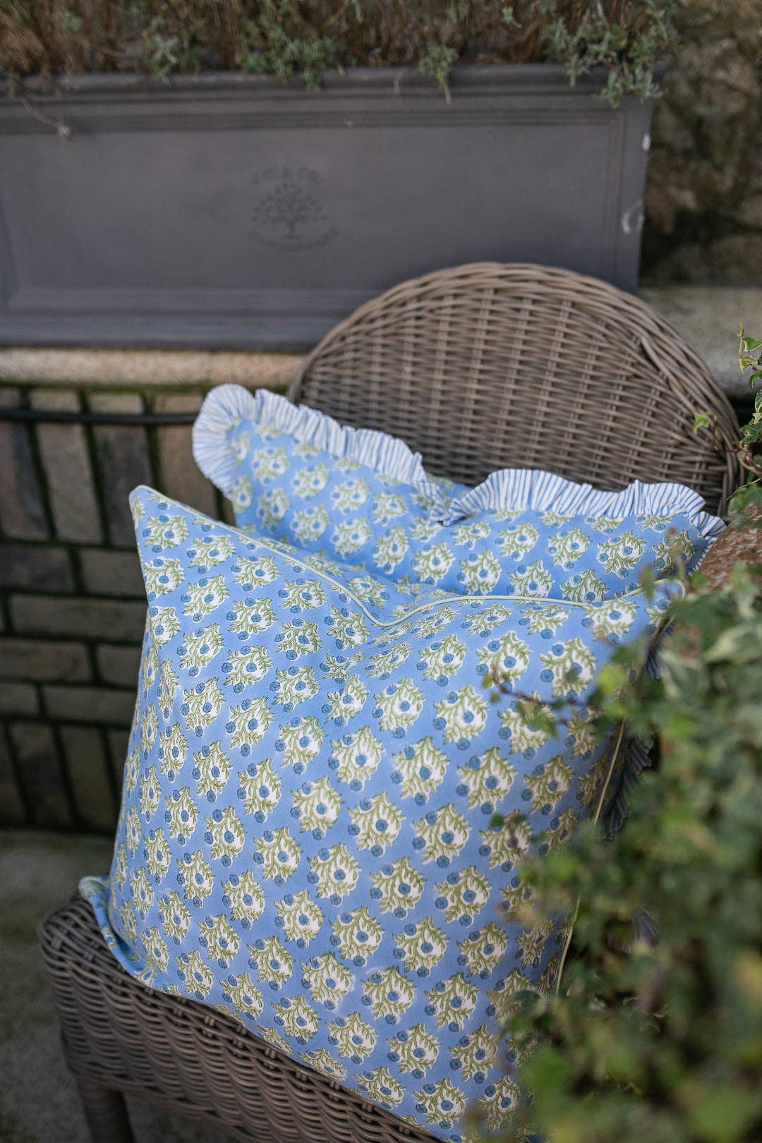 Brancaster Blue Frill Cushion Cover