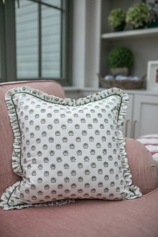 Thornham Green Frill Cushion Cover
