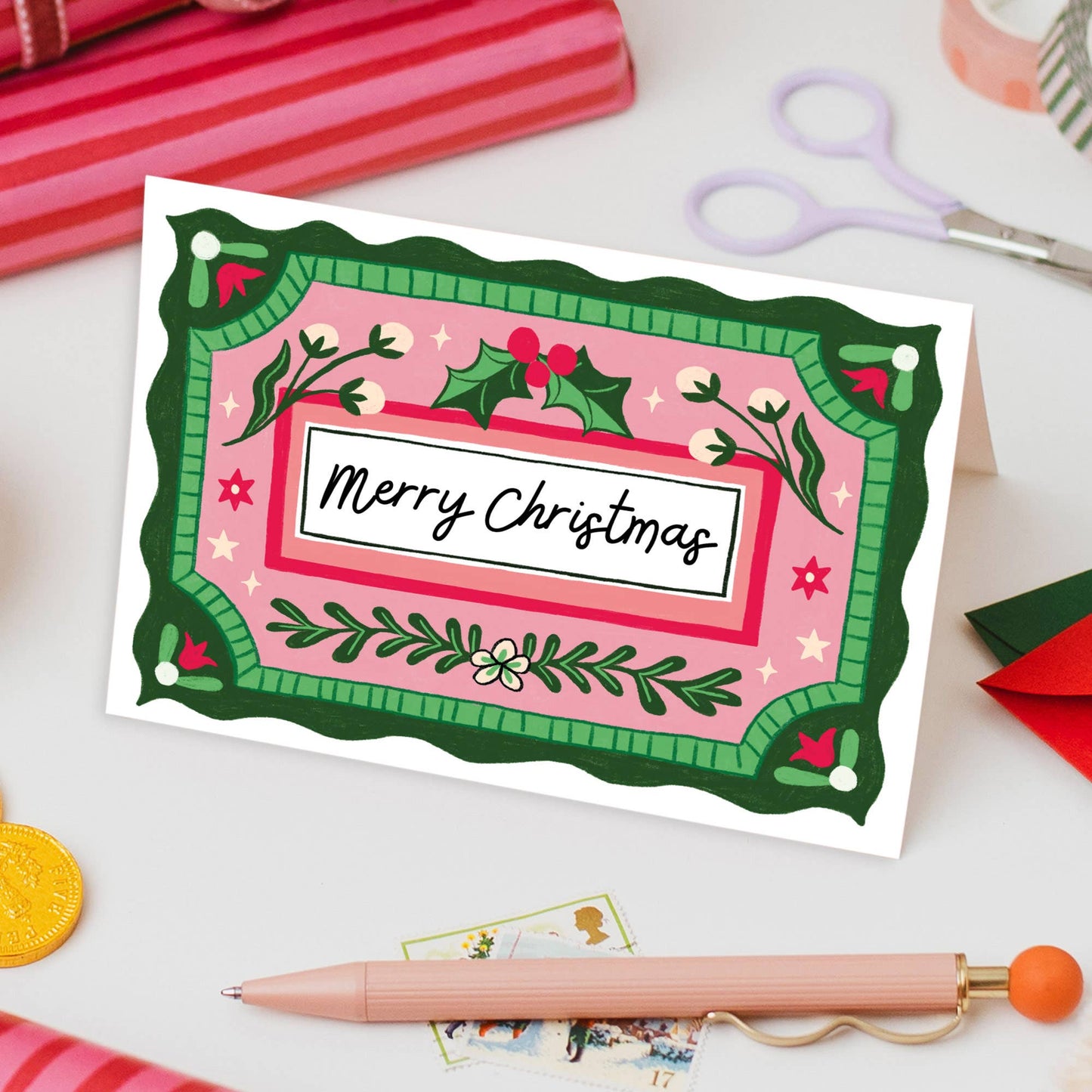 Holly Vintage Christmas Card | Holiday Cards | Seasonal