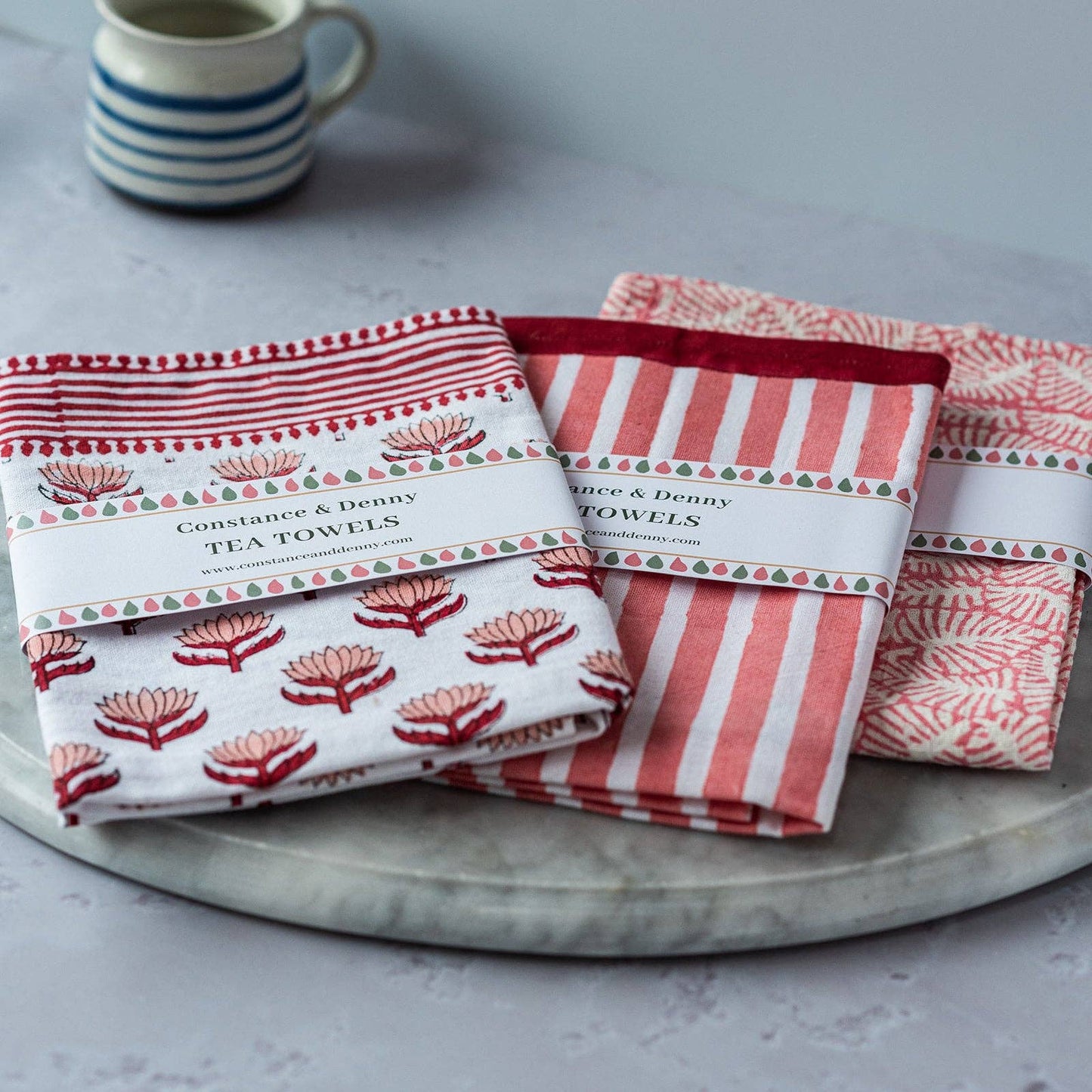 Lotus Flower Tea Towel in Cherry Pink