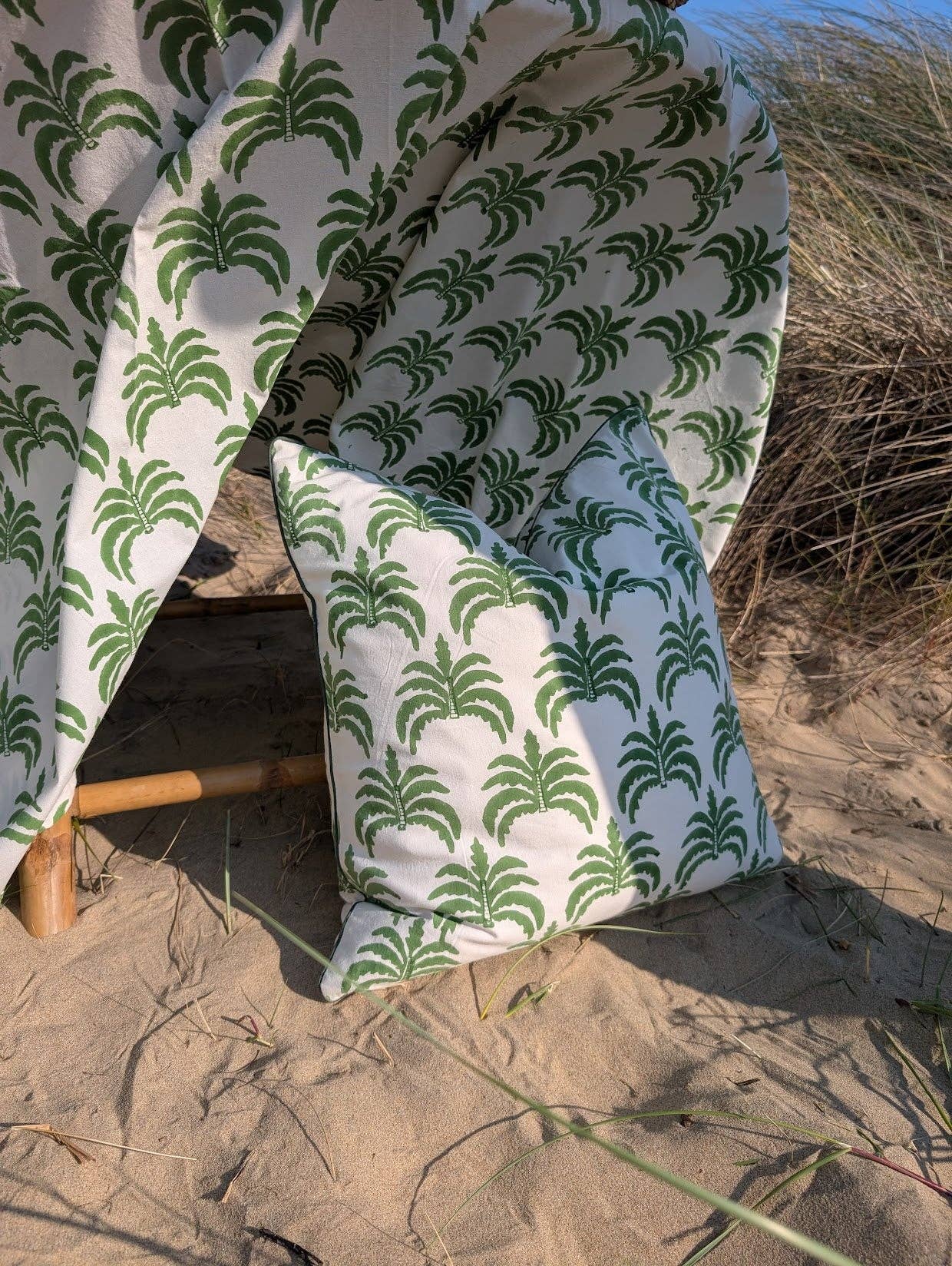 Modern Palm Green Piped Cushion Cover