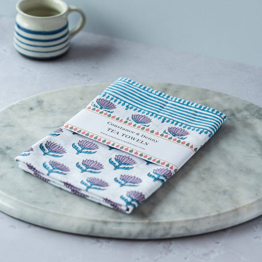 Lotus Flower Tea Towel in Lilac