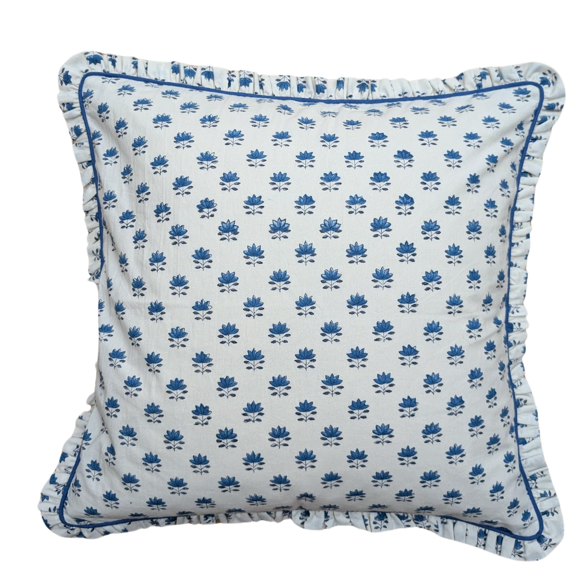Cley Blue Frill Cushion Cover