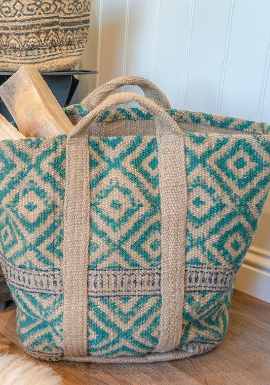 Jute Diamond Print Log/laundry Bag/basket