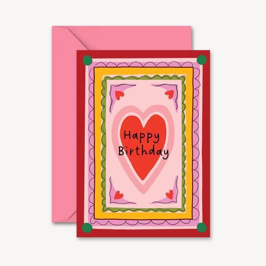 Happy Birthday Card | Illustrated Retro Love Heart