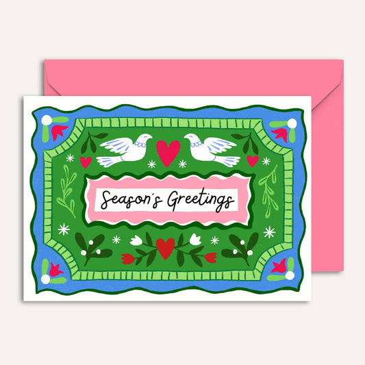 Dove Christmas Card | Vintage Holiday Card | Seasonal | Folk