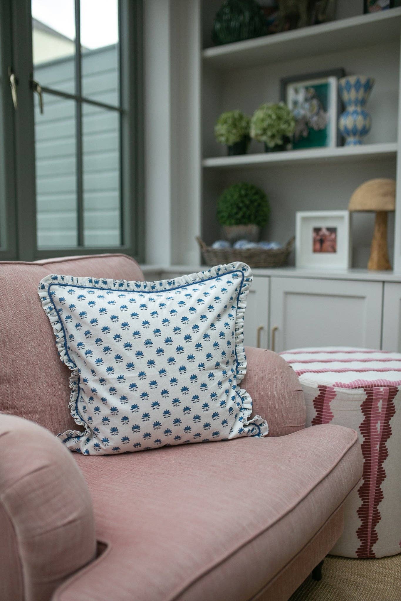 Cley Blue Frill Cushion Cover