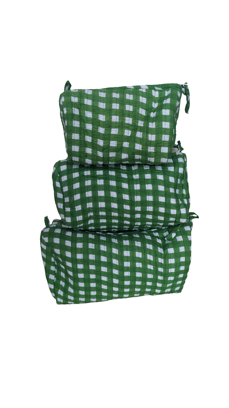Green gingham Cosmetic Bag- Set of 3