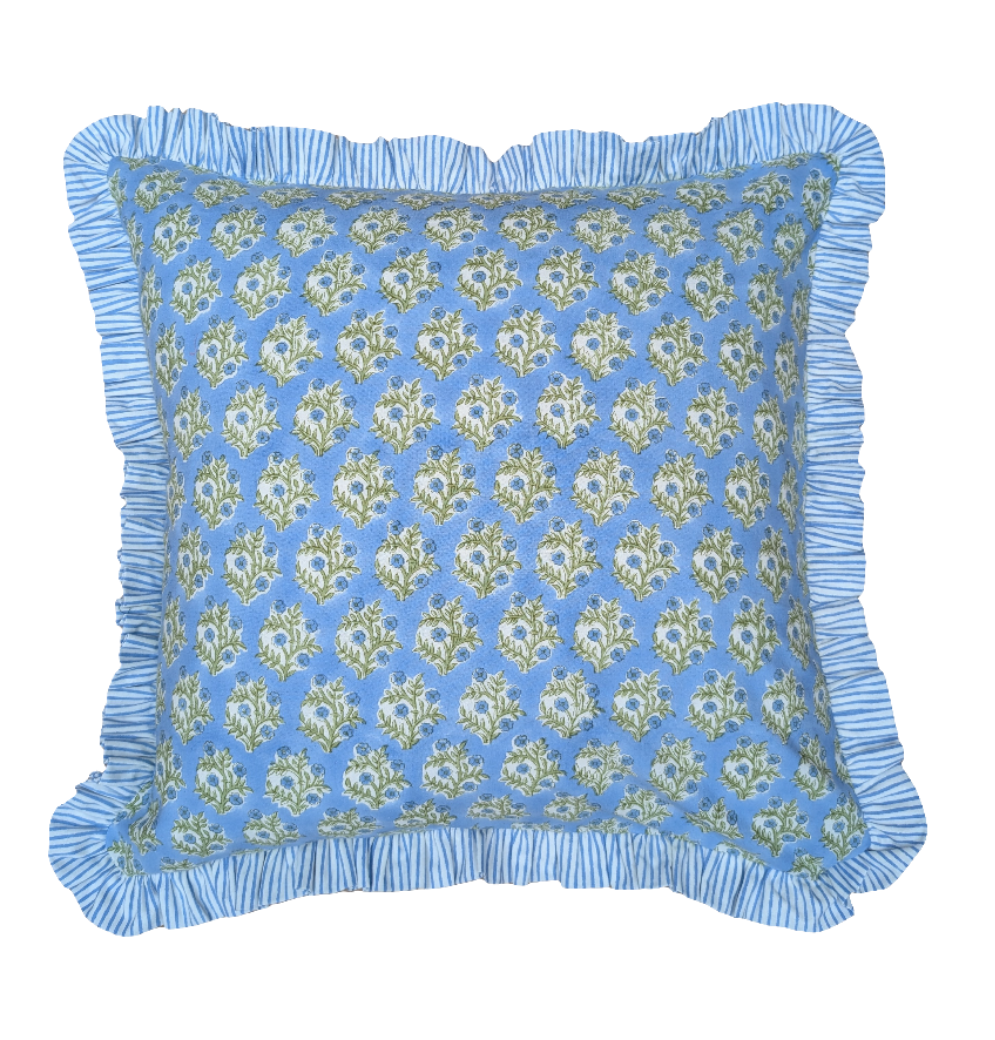 Brancaster Blue Frill Cushion Cover