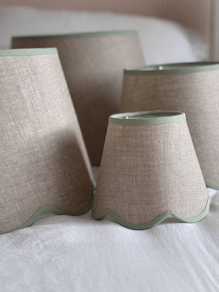 Scallop linen green trim Lampshade