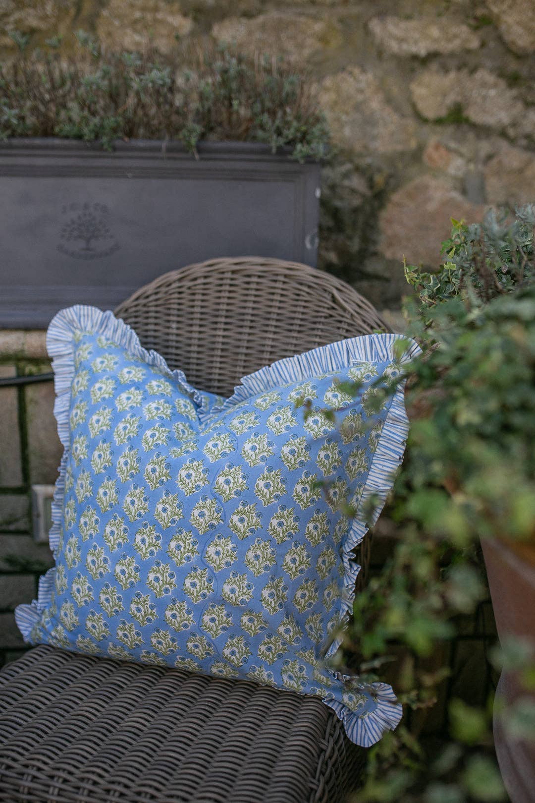 Brancaster Blue Frill Cushion Cover