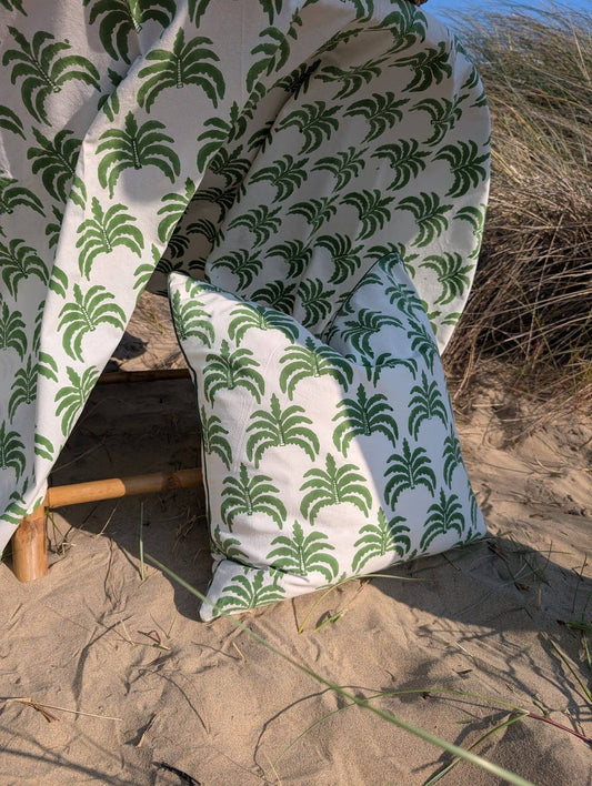 Modern Palm Green Piped Cushion Cover